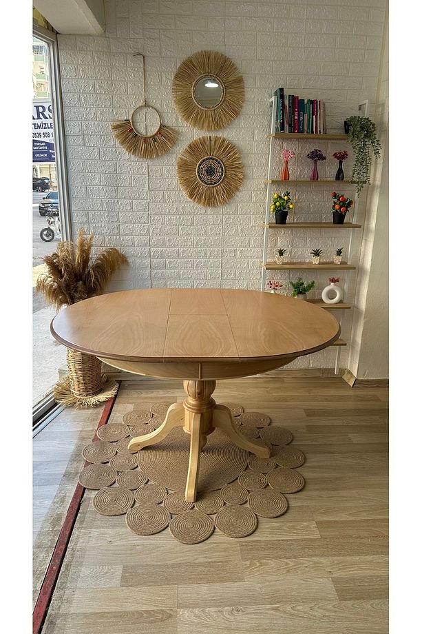 Concept Baba Ayaklı Masa Ahşap Yuvarlak Naturel Renkli Açılır Masa (ÇAP 110 CM) - 7