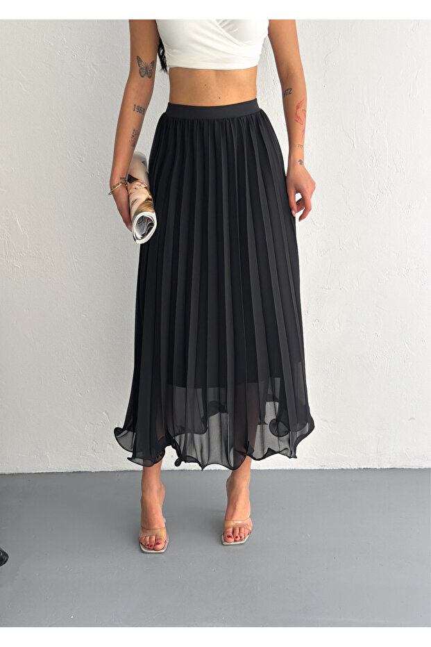 Kadın Şifon Piliseli Etek - 2