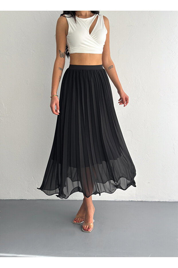 Kadın Şifon Piliseli Etek - 5