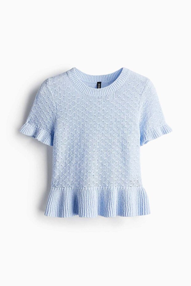 Frill-trimmed pointelle-knit top