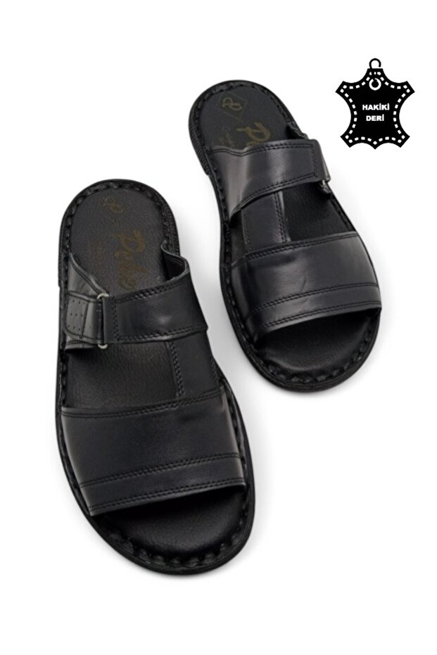 Orthopedic Men's Slippers with All Genuine Leather and Heel Cushion System
