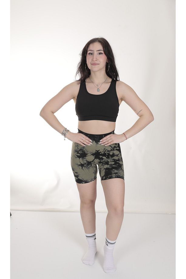 batik desen push up haki büzgülü şort - 2