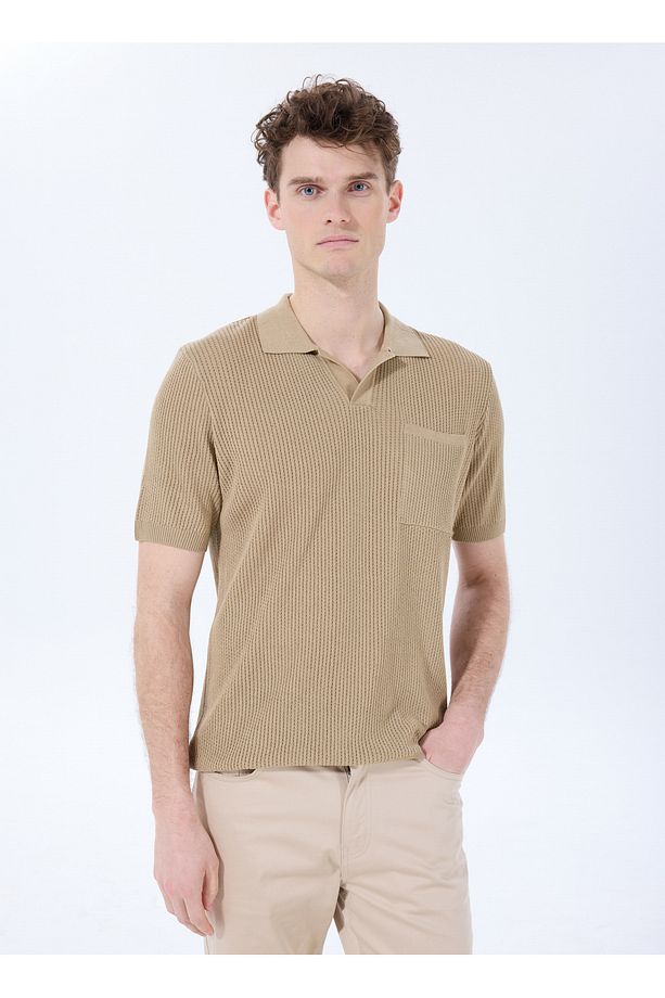 Deve Tüyü Erkek Polo Yaka Basic Jakarlı Kazak F5SM-KZK 2052 - 2