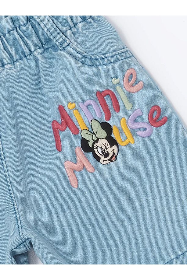 LCW Kids Mavi Beli Lastikli Minnie Mouse Nakışlı Kız Çocuk Jean Şort - 2