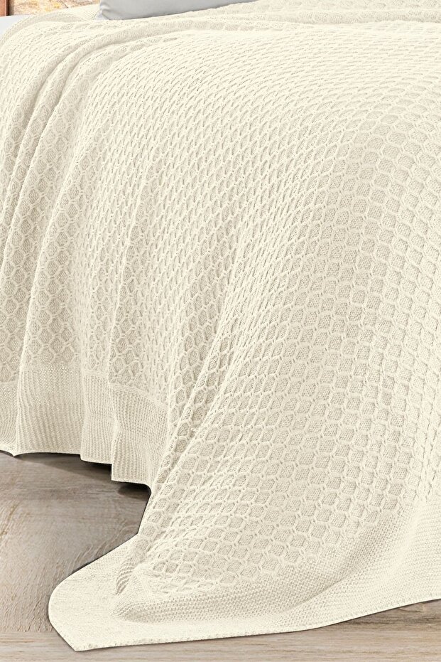SİMON  Triko Yatak Örtüsü TEK KİŞİLİK 180 x 230 (KEMİK) - - 2