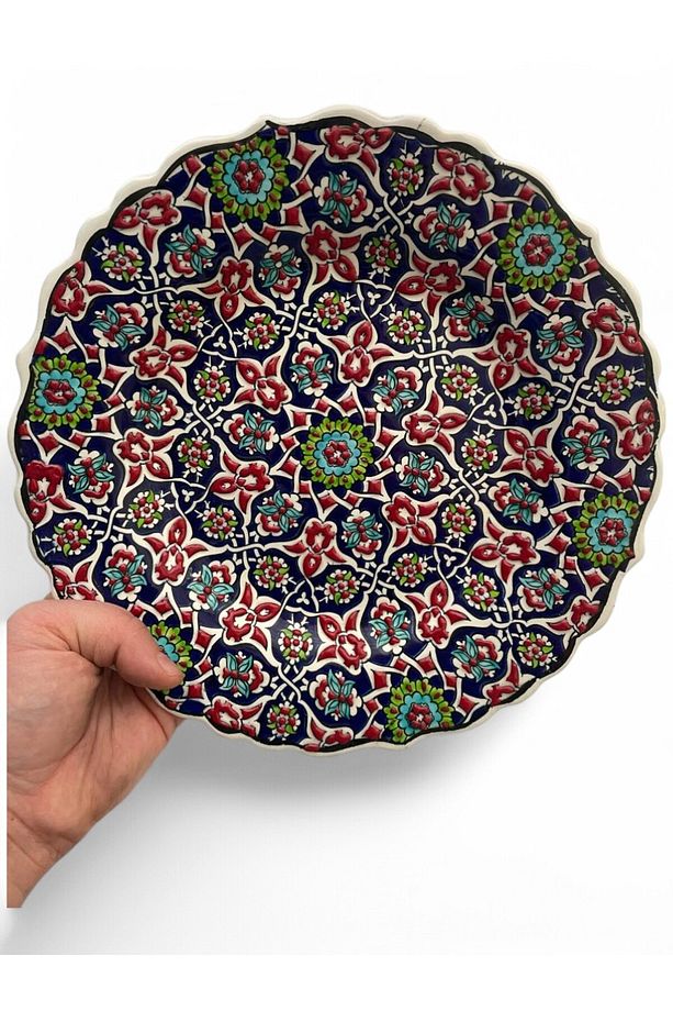 Çini Dekoratif Tabak, Duvar, Masa Süsü, Hediyelik El Yapımı (Handmade) Büyük Boy Tabak 26-27cm - 6