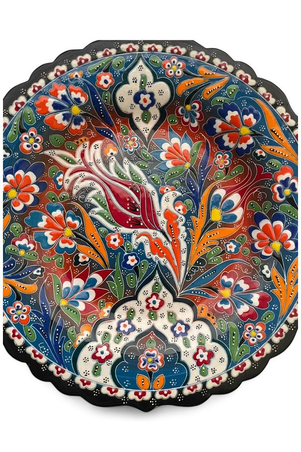Çini Dekoratif Tabak, Duvar, Masa Süsü, Hediyelik El Yapımı (Handmade) Büyük Boy Tabak 26-27cm - 7