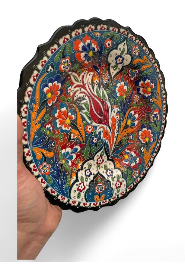 Çini Dekoratif Tabak, Duvar, Masa Süsü, Hediyelik El Yapımı (Handmade) Büyük Boy Tabak 26-27cm - 3