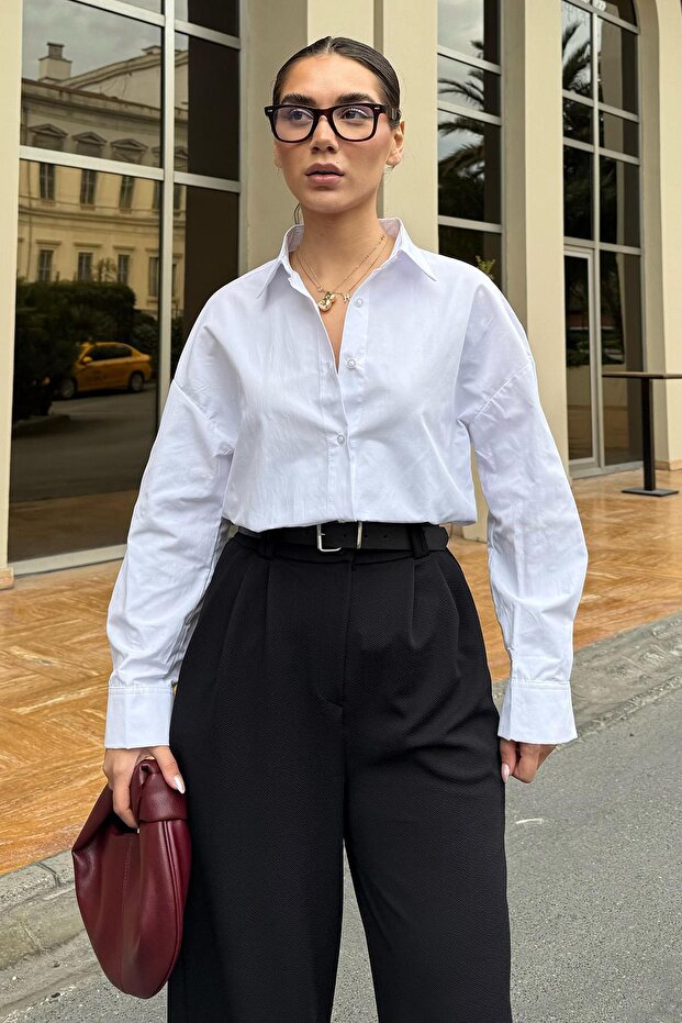 Beyaz Basic Kadın Gömlek Mg2355 - 1