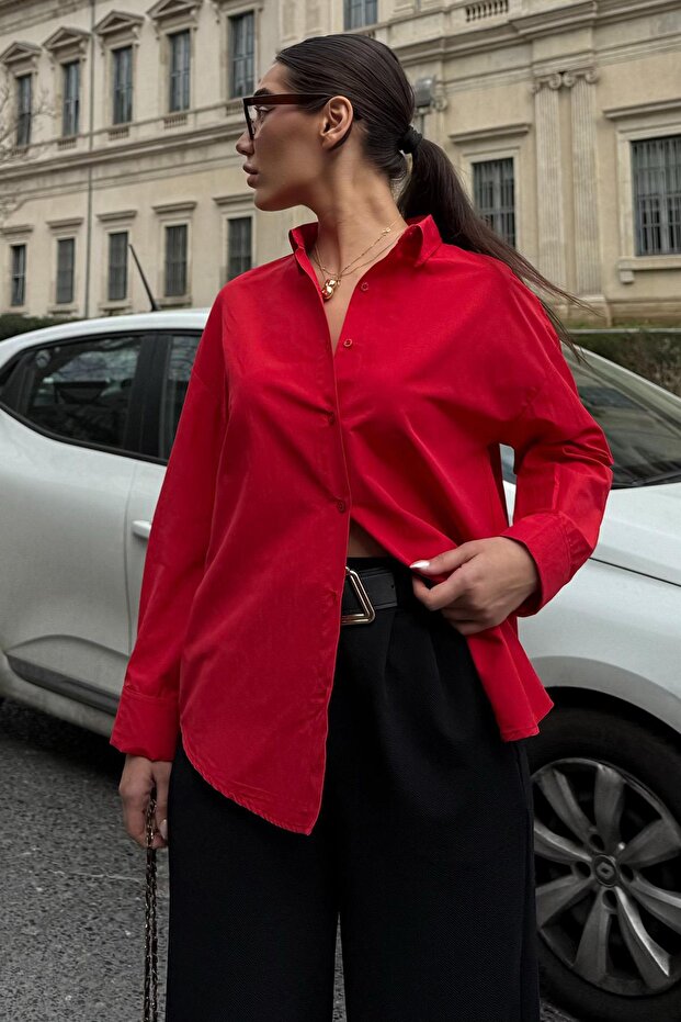 Kırmızı Basic Kadın Gömlek Mg2355 - 1