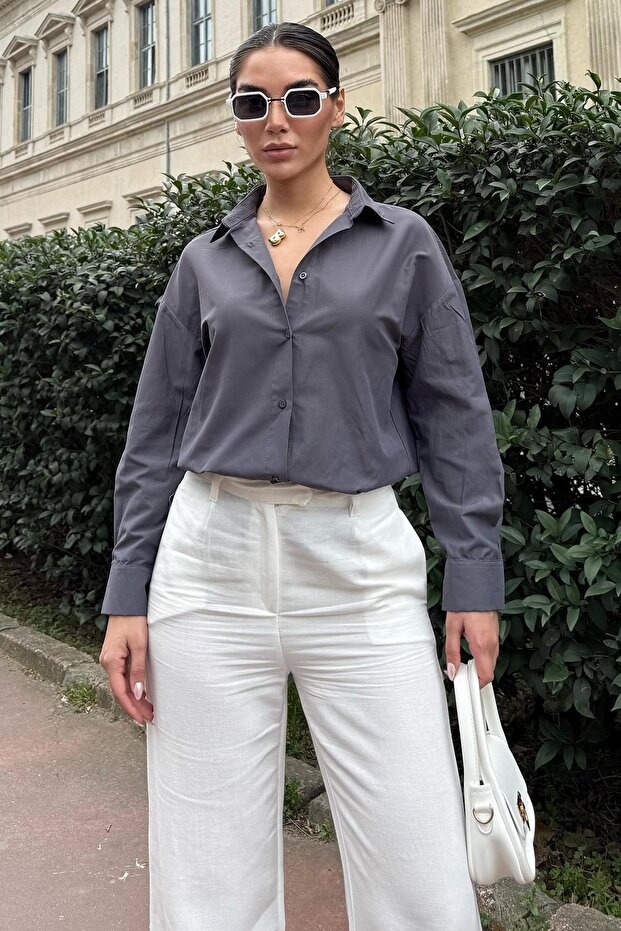 Antrasit Basic Kadın Gömlek Mg2355 - 1