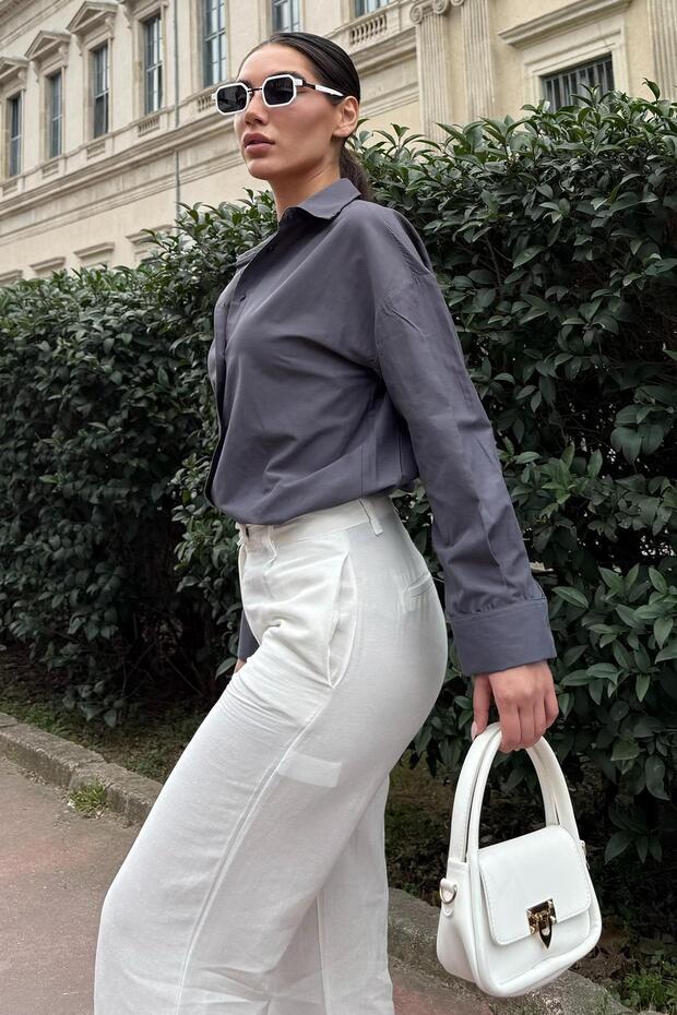 Antrasit Basic Kadın Gömlek Mg2355 - 4