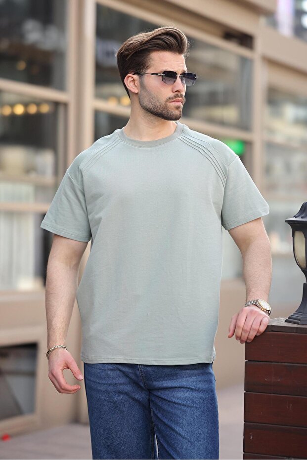 Mint Green Crew Neck Basic Men's T-Shirt E7138 - 1
