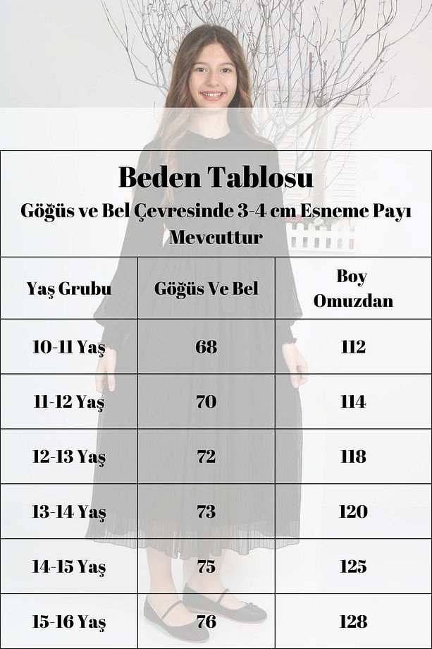 Genç Kız Uzun Boydan Pliseli Şifon Tesettür Elbise - 3