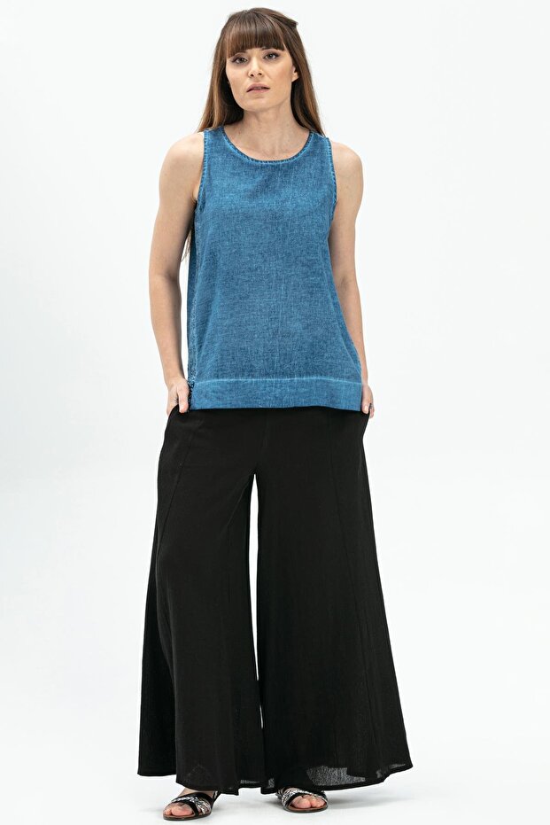 Sleeveless Poplin Zeyno Summer Blouse Indigo Indg