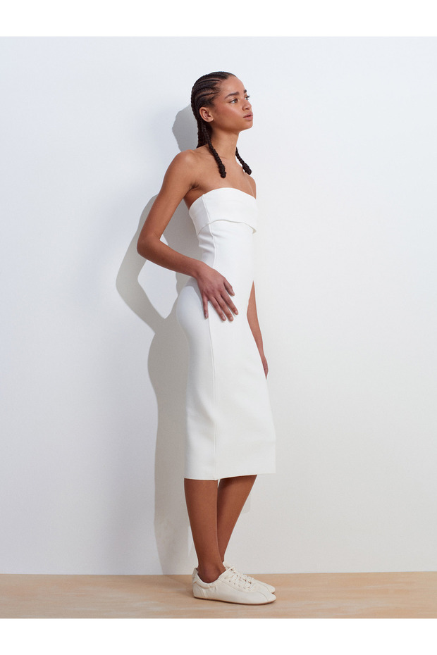 91422 Στράπλες Φόρεμα-Εκρού - 5