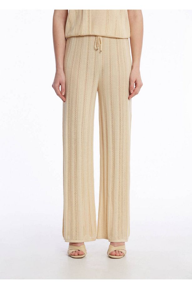 Ajur Örgü Bej Triko Pantolon - 6