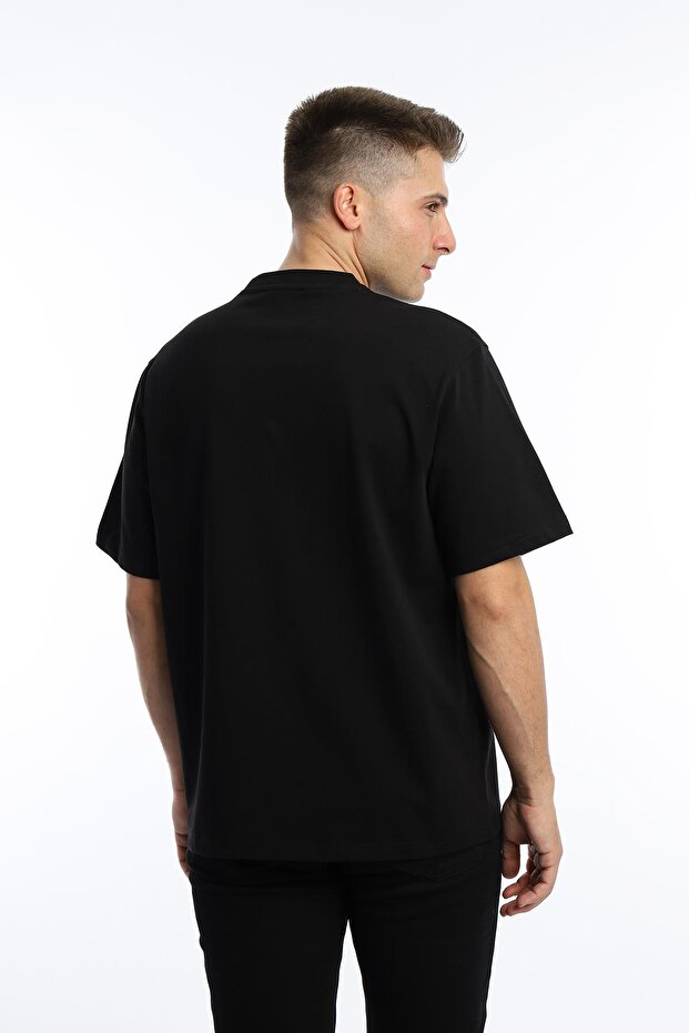 Μαύρο ανδρικό μπλουζάκι Oversize Basic - Crew Neck - 4