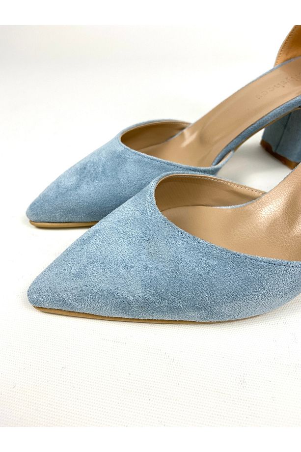 Bebe mavisi süet 6 cm kalın topuklu ayakkabı 01403 - 4