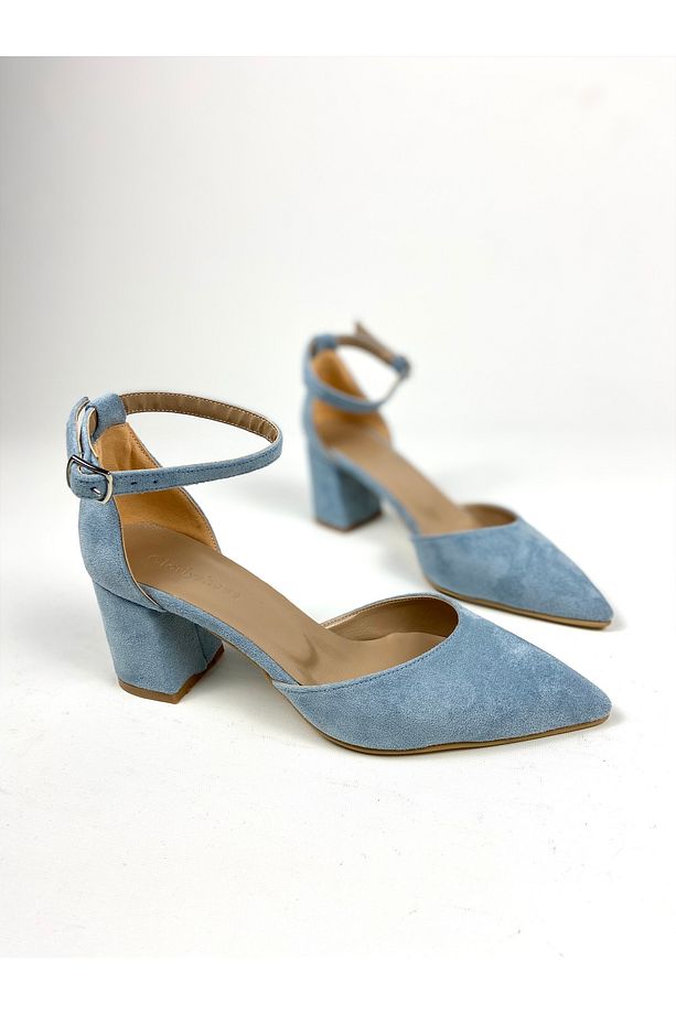 Bebe mavisi süet 6 cm kalın topuklu ayakkabı 01403 - 1