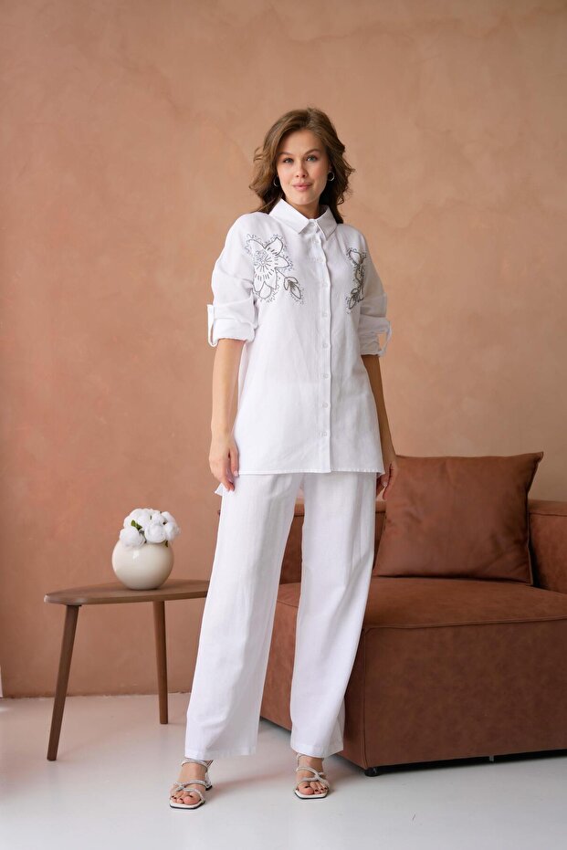 Bead Embroidered Linen Suit