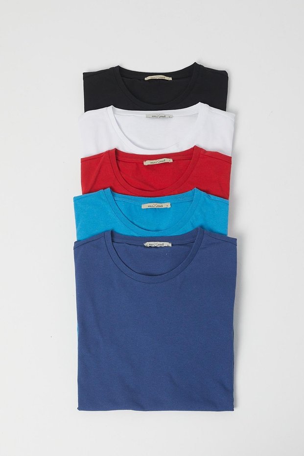 Men's Multicolored Plus Size Crew Neck 5-Piece T-Shirt Pack Red
