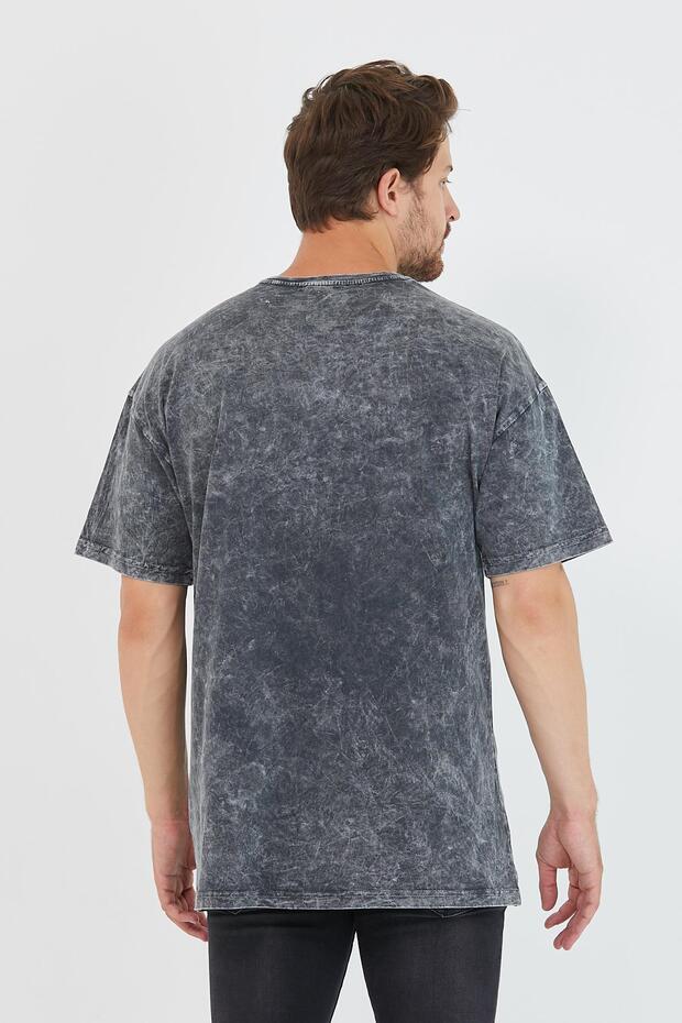 Men's Partial Dye Printed Oversize Basic T-shirt Anthracite - 4