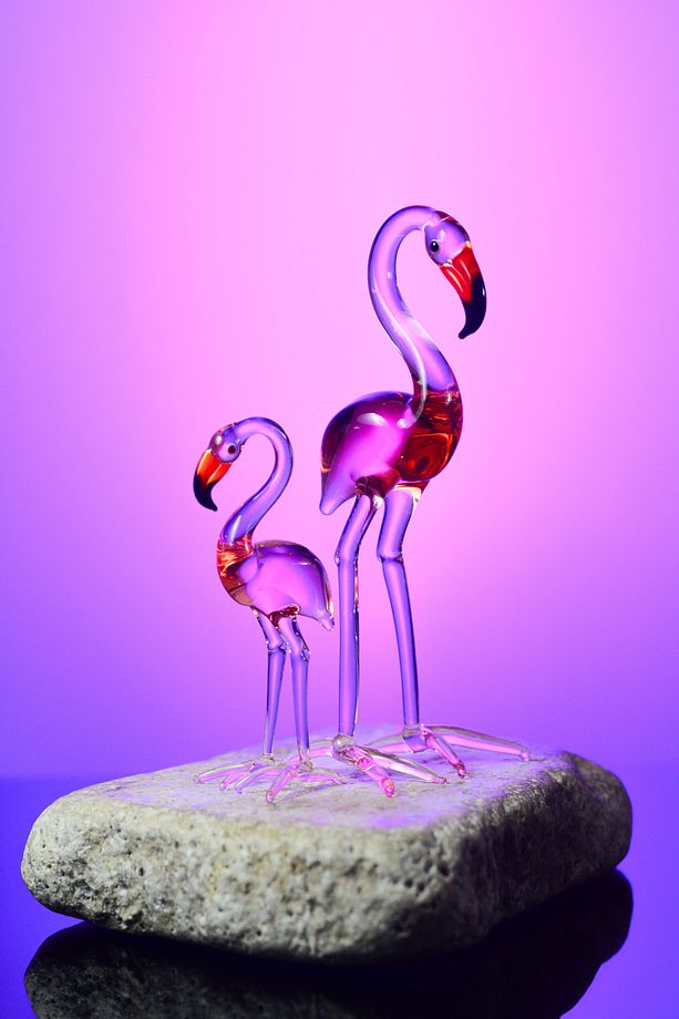 Özel Tasarım El Yapımı Cam Flamingo Figürü 2li Heykel Set - 3