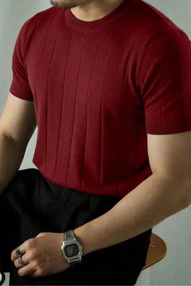 Bordo Örme Triko Tshirt - 1