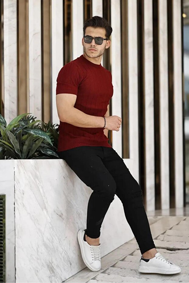 Bordo Örme Triko Tshirt - 3