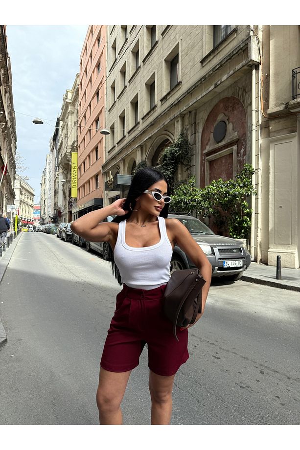 Kadın Yüksek Bel Bermuda Şort - 5