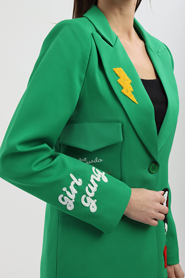 Nakışlı Yeşil Blazer Ceket - 4