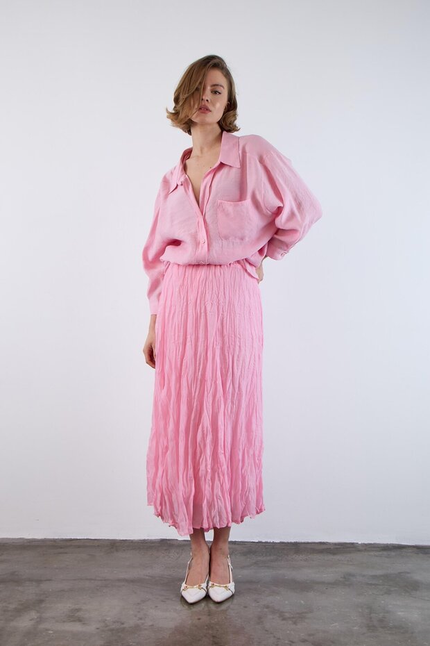 Women's Fast Perry Brand Wrinkled Lined Non-Ironing Elastic Waist Long Skirt