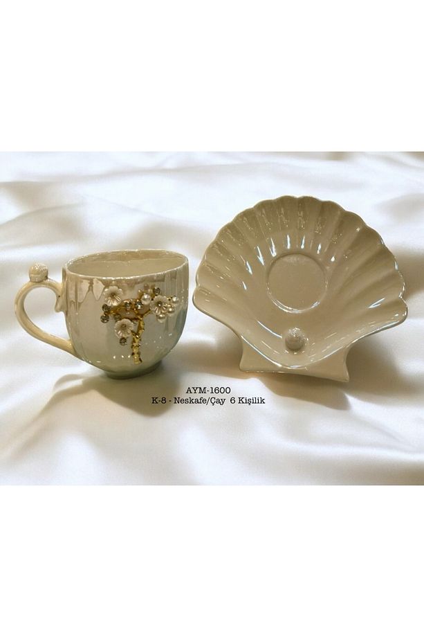 İstiridye model İncili çay  seti 6 kişilik 115 ml - 1