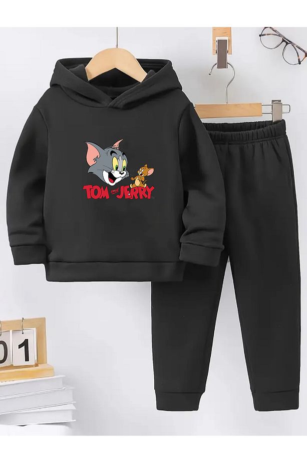Kışlık Kız Erkek Çocuk Eşofman Takımı 5 6 7 8 9 10 11 12 yaş Unisex Tom Jerry - 1