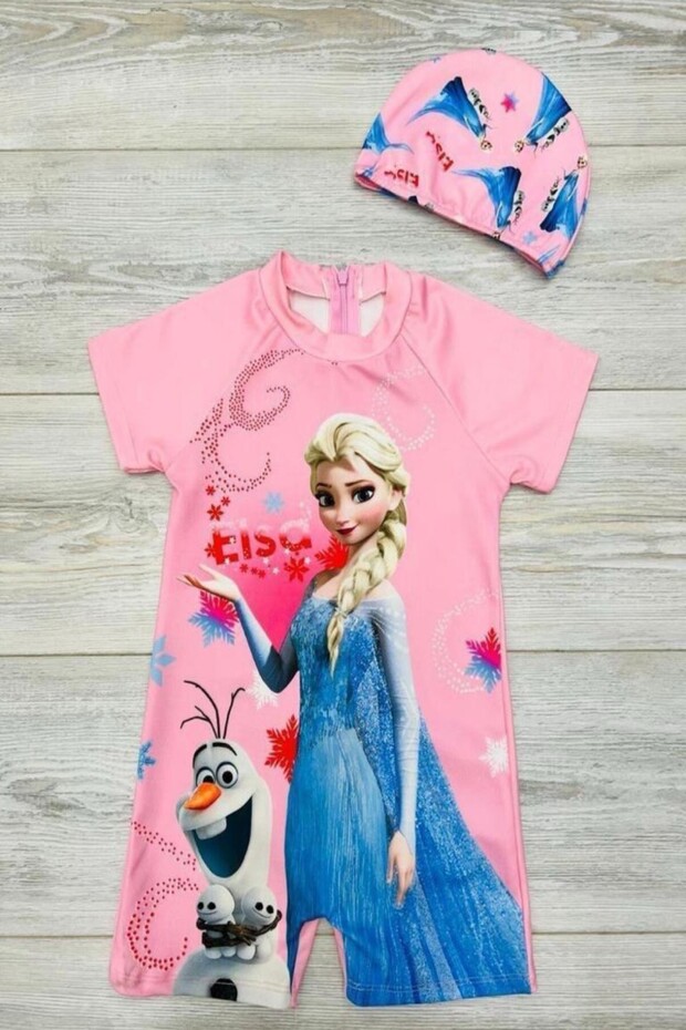 New Season Cute Character Printed Boned Fast Drying Featured Girl's Jumpsuit Swimsuit