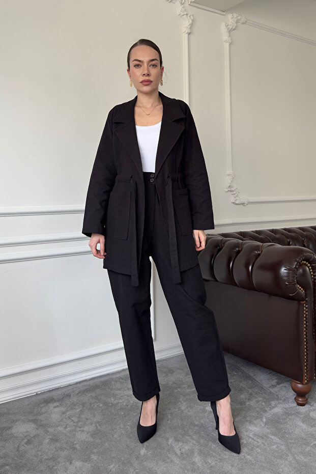 Μαύρο Λινό Σετ με Δέσιμο - 7