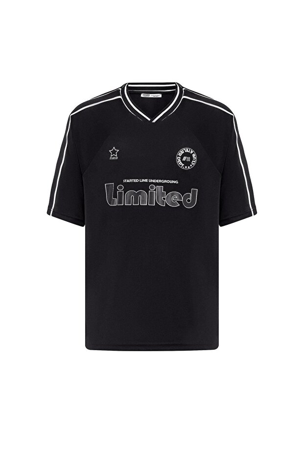 Baskılı Oversize Forma Tişört Siyah - 2