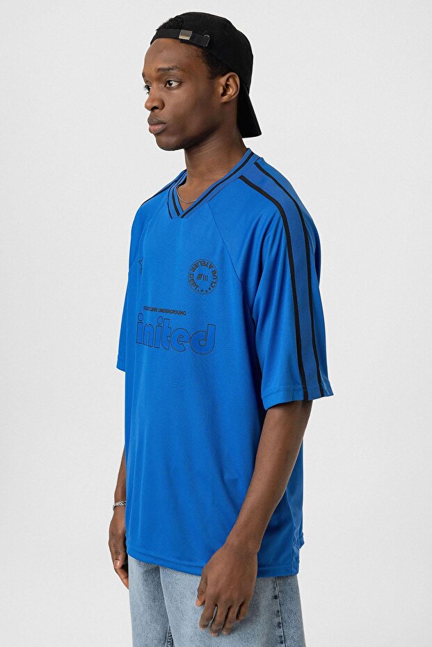 Baskılı Oversize Forma Tişört Saks - 4