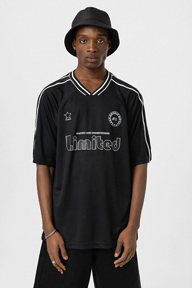 Baskılı Oversize Forma Tişört Siyah - 3