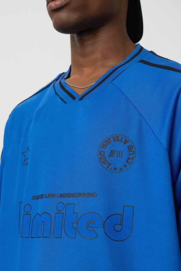 Baskılı Oversize Forma Tişört Saks - 6