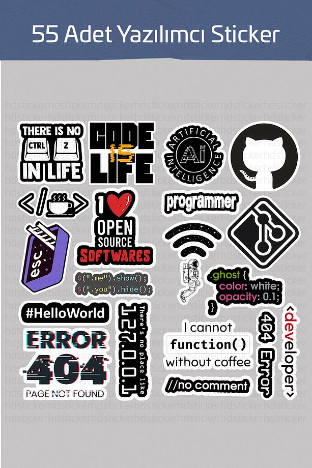 55 Adet Yazılım & Yazılımcı Software Developer Laptop Notebook Tablet Etiket Sticker Set P55 - 5