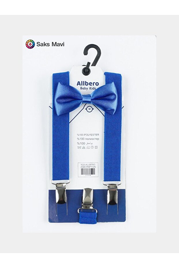 Cobalt Blue Bow Tie Pants Suspender Set for Boy 1-9 Years Old Wedding Party Birthday
