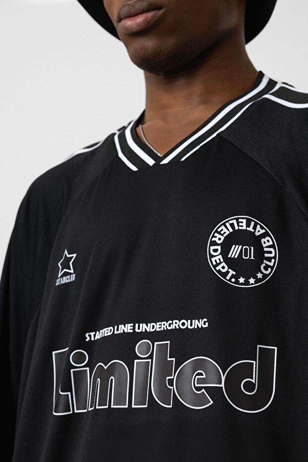 Baskılı Oversize Forma Tişört Siyah - 6