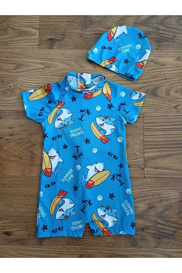 Erkek çocuk Köpekbalıgı-shark Baskılı Güneç korumalı fermuarlı Hipster Mayo+Bone 2 Li Takım - 2