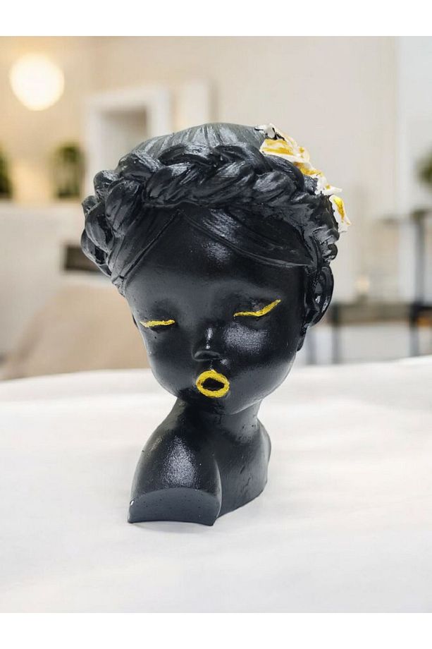 El yapımı dekoratif taş biblo siyah kız biblo tokalı kız biblo 11 x 8cm - 1
