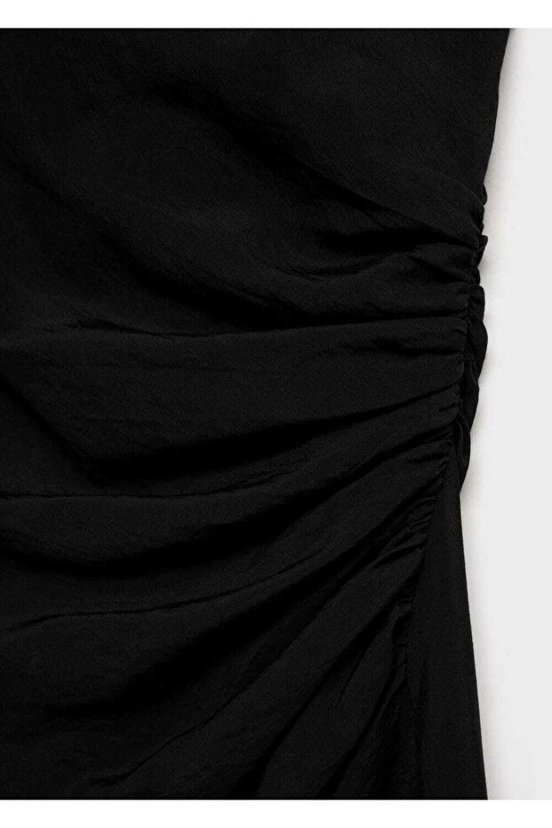 Drapeli düz elbise - 6