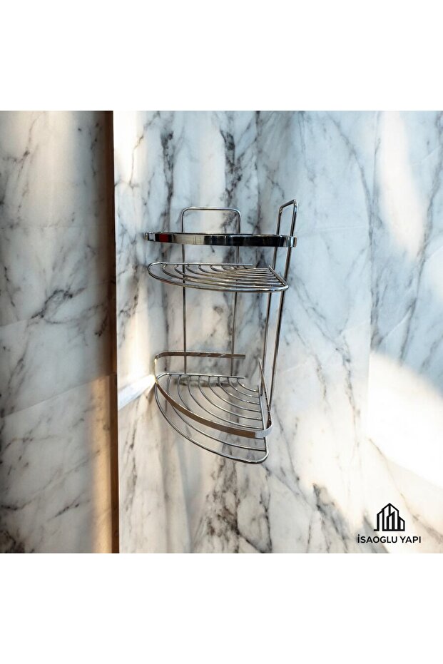 حامل شامبو مودرنا فضي اللون ستانلس ستيل ذو زاوية مزدوجة - 1