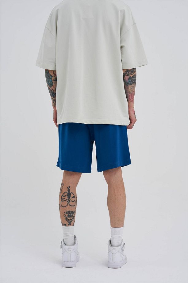 Erkek Basic Oversize Indigo Şort - 4
