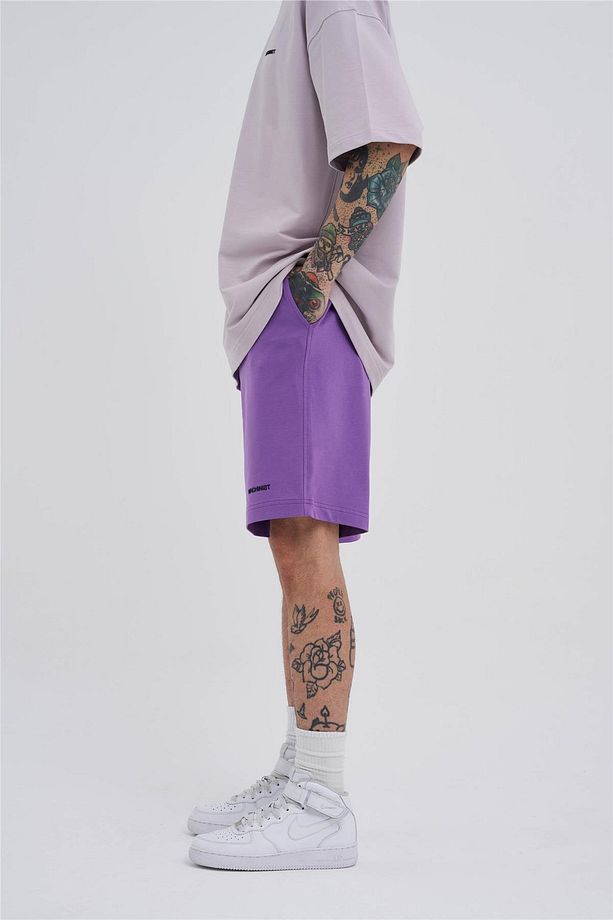 Unısex Oversıze Basıc Cepli Şort New Purple - 3